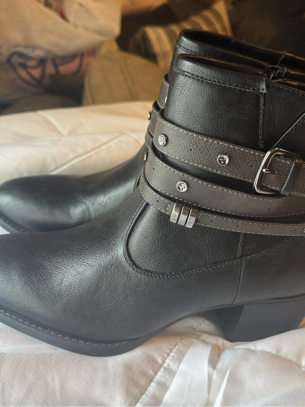 Women’s Black Ankle Boots with Decorative Straps